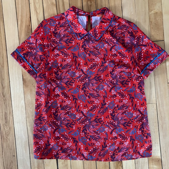 EUC ModCloth silky floral top with Peter Pan collar - Picture 2 of 6